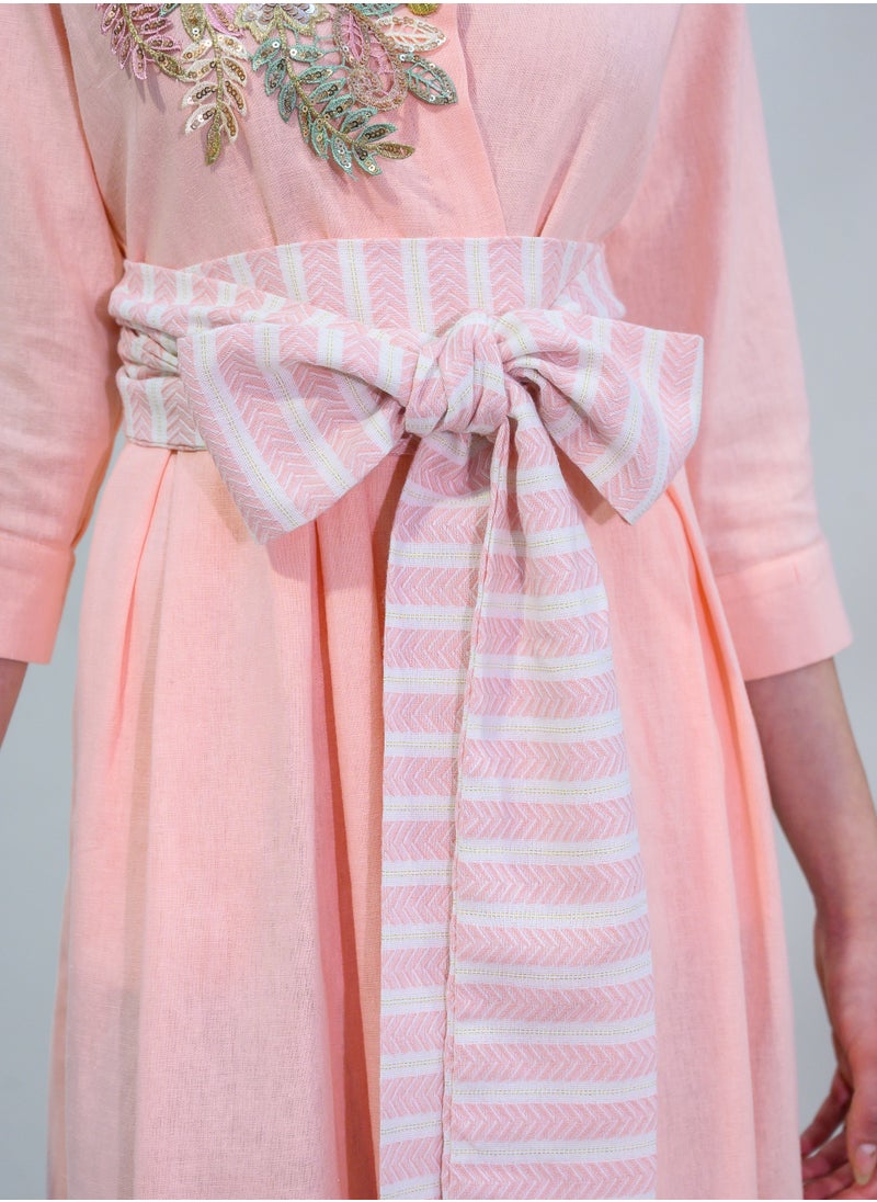 BITOLIA GALLERY - Long Pink Linen Dress - Image 1