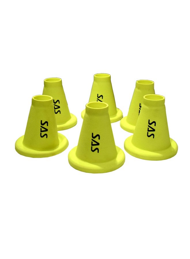 SAS SPORTS Cricket Batting Tee - Durable TPR Material | Cricket Cones for Exercise | Cricket Equipment Tee for Batting, Cricket Practice | Cricket Cones for Practice (Yellow, Pack of 6) - Image 1