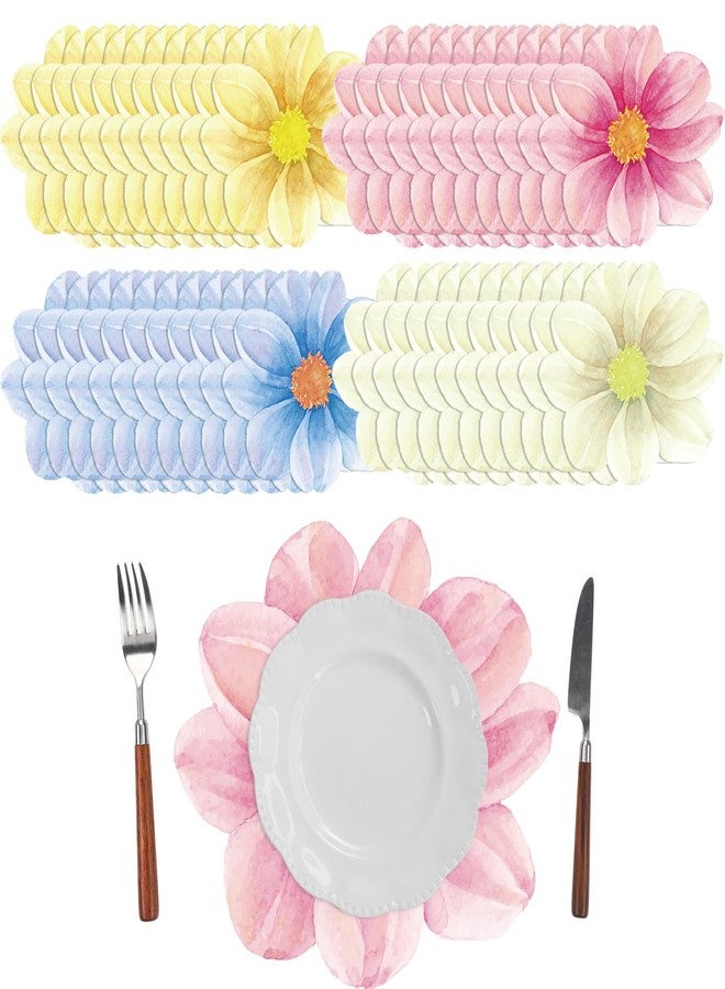 FoldTier 48 Pcs Flower Shaped Disposable Paper Place Mats 13 x 13 inches Floral Table Place mats Decorative for Dining Table Setting Birthday Party Supplies Wedding Bridal Shower Spring Summer Decor - Image 1