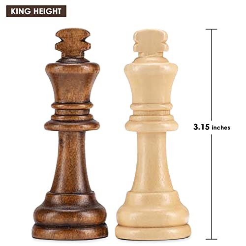 AMEROUS Wooden Chess Pieces Only, Staunton Style Wood Chessmen with 3.15" King - Storage Bag - Gift Packed Box, Tournament Chess Game Pawns for Replacement of Missing Pieces - Image 5