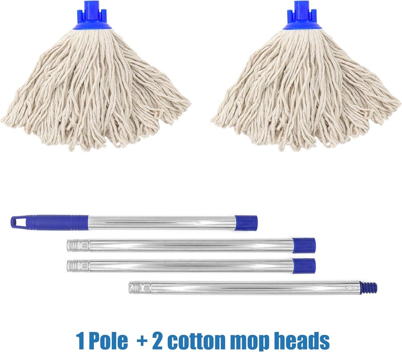 EaseYourDay Cotton Cloth Mop, 4 Section Stainless Steel Pole + Two Cotton String Mop Heads - Image 2