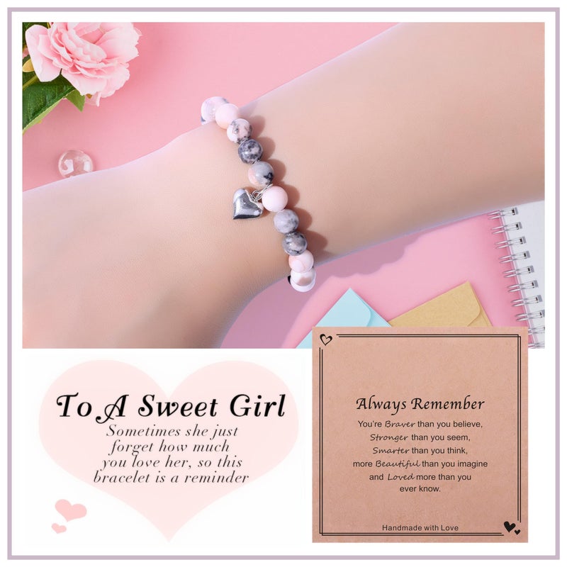 Chuchoter Perfect Teen Girls Gifts,To My Daughter/Granddaughter/Niece Bracelet,Sweet Heart Natural Stone beaded Bracelet,Birthday Christmas Valentines Graduation easter Gifts (always-pink) - Image 5
