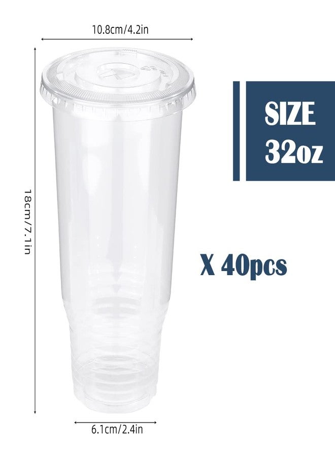 Hssugi 32oz Clear Plastic Cups with Lids, 40 Count Disposable Drinking Cups for Cold Drinks, Dessert, Ice Cream, Iced Coffee, Milk Tea - Image 2
