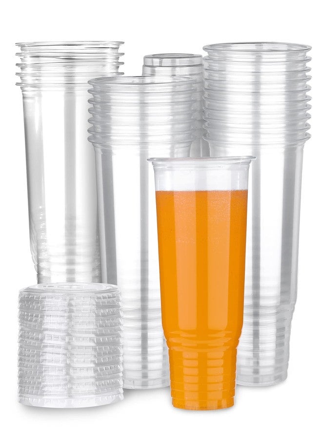Hssugi 32oz Clear Plastic Cups with Lids, 40 Count Disposable Drinking Cups for Cold Drinks, Dessert, Ice Cream, Iced Coffee, Milk Tea - Image 1