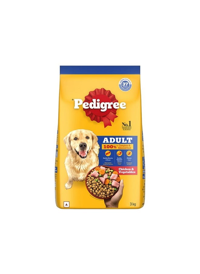Pedigree Adult Dry Dog Food, Chicken & Vegetables, 3Kg Pack  - Image 1