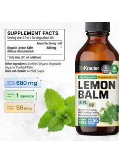 BIO KRAUTER BIO KRAUTER Lemon Balm Leaf Extract - Vegan Lemon Balm Drops - Melissa Lemon Balm Tincture for Calmness Support - Sugar & Alcohol-Free Lemon Balm Extract 4 Fl. Oz.  - Image 3