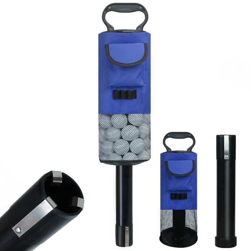 HOW TRUE Golf Ball Retriever, Portable Shag Bag Golf Ball Pick Up with Removable Plastic Tube, Pocket Shagger Storage, Blue - Image 1