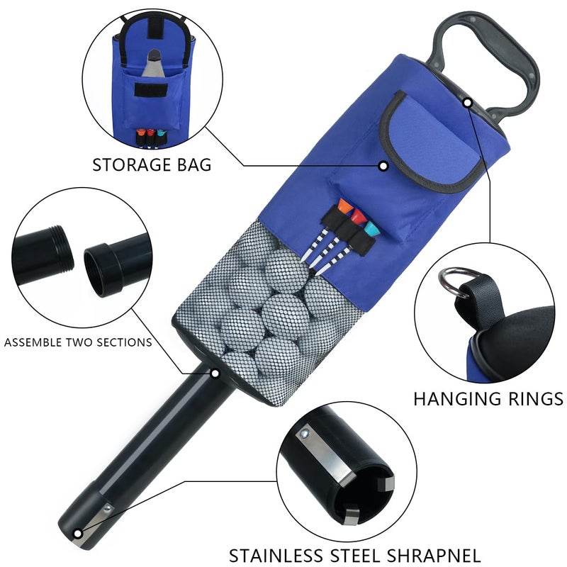 HOW TRUE Golf Ball Retriever, Portable Shag Bag Golf Ball Pick Up with Removable Plastic Tube, Pocket Shagger Storage, Blue - Image 3