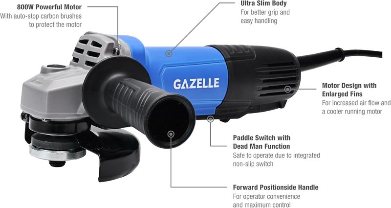 Gazelle GM4520 220V 4.5 In. Angle Grinder with Deadman/Paddle Switch, 800W - Image 2