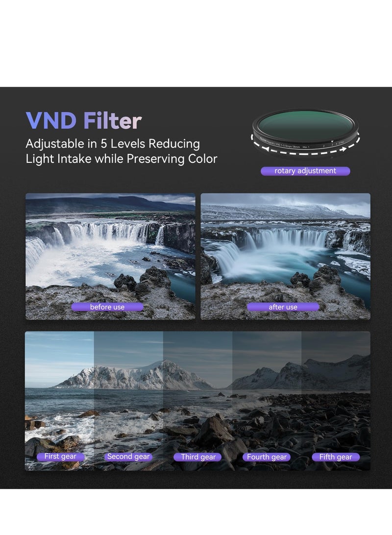 Excefore Magnetic Adjustable ND Filter & Phone Case Kit for iPhone 15 Pro Max, 58mm, ND2-ND32 (1-5 Stops) VND Filter with Protective Case, HD Optical Glass Neutral Density Filter Kit for iPhone - Image 4