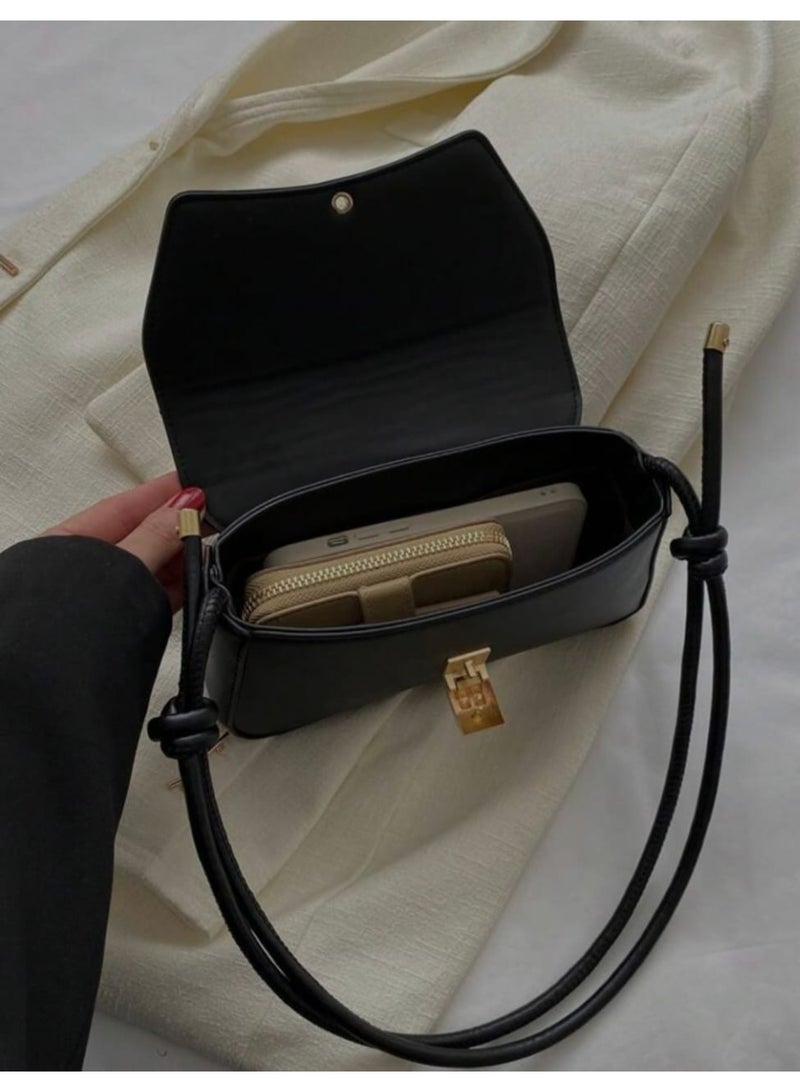 Fashionable black Vintage Baguette Shoulder Bag for Women – Minimalist Underarm Purse for Daily, College & Outings - Image 3