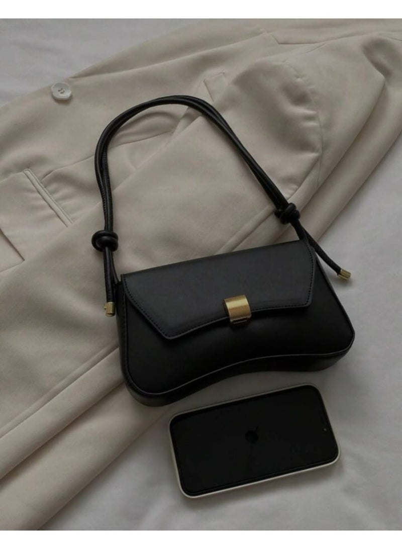Fashionable black Vintage Baguette Shoulder Bag for Women – Minimalist Underarm Purse for Daily, College & Outings - Image 4