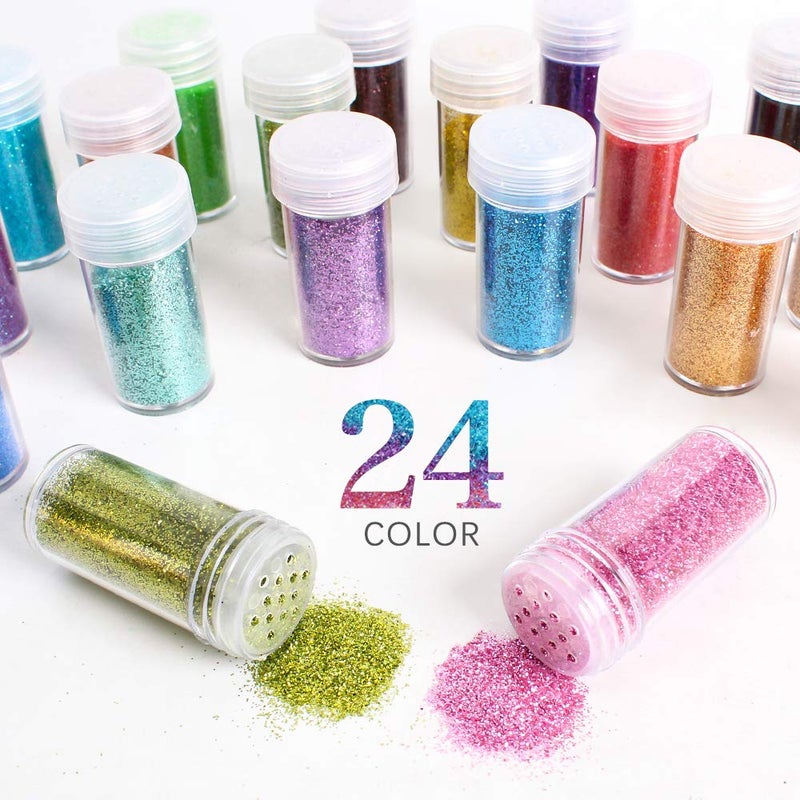 Estanoite Extra Fine Glitter, Set of 24 Colors Nail Arts Face Hair Eye Lip Gloss Makeup Glitter, Slime,Tumbler and Epoxy Resin Crafts Loose Powder Shaker - Image 2