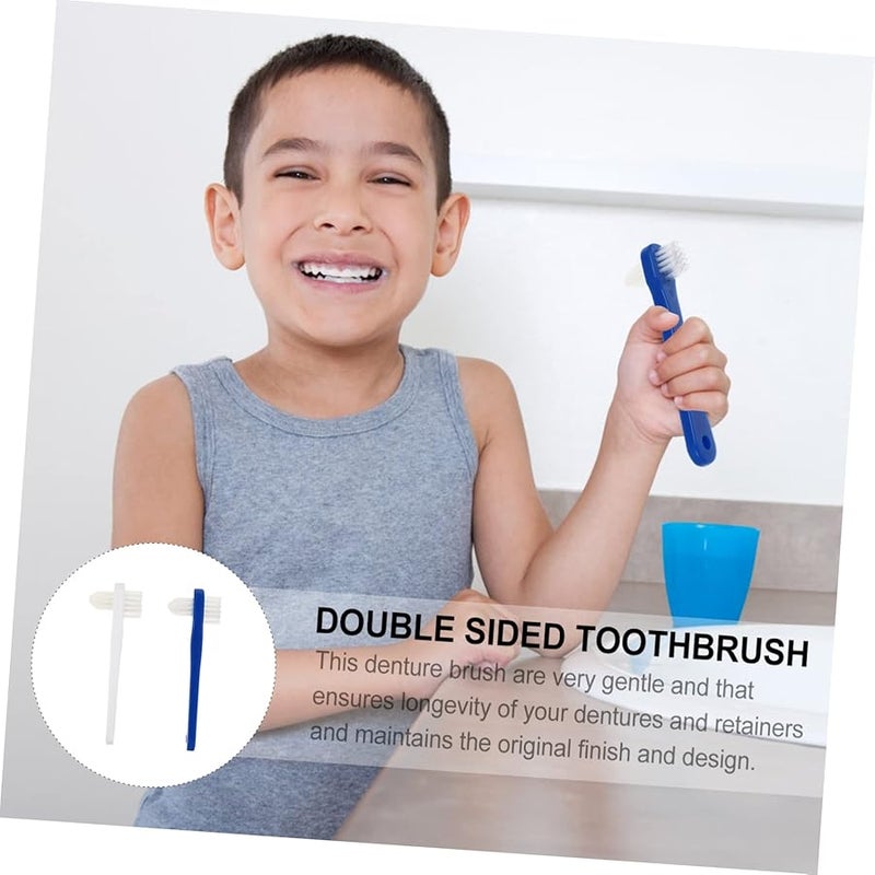 قطعتان فرشاة تنظيف طقم الأسنان برأس مزدوج بشعيرات قوية وتصميم على شكل حرف T - Image 4