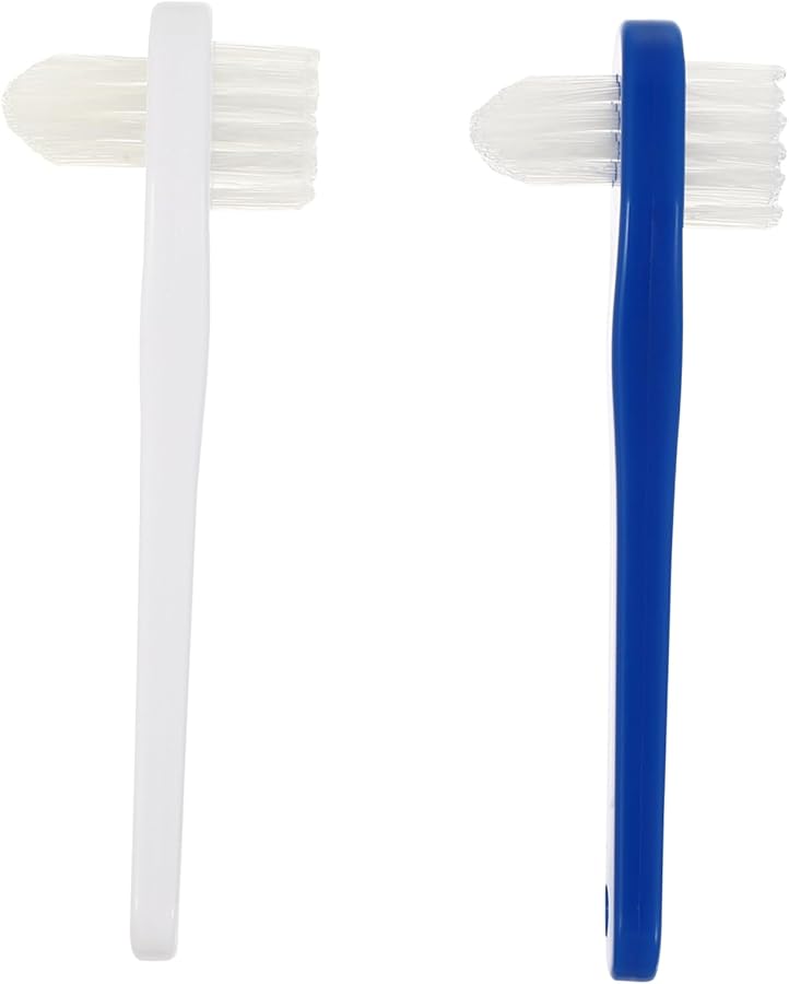 قطعتان فرشاة تنظيف طقم الأسنان برأس مزدوج بشعيرات قوية وتصميم على شكل حرف T - Image 2