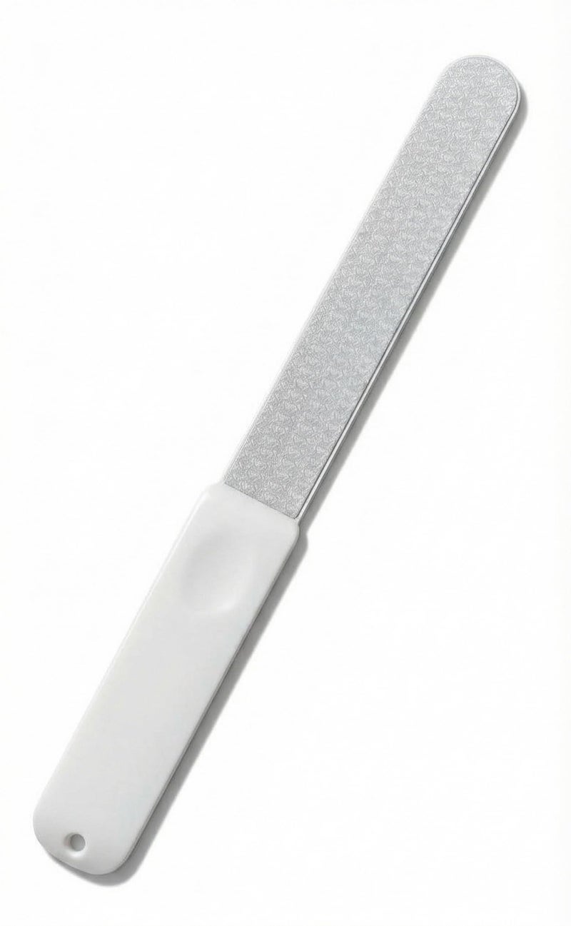 Nopatia Professional Metal Nail File, Nail Buffer Shaping Tool with Ergonomic Handle and Durable Design, High Quality Hand File for Personal Care and Manicure (White)