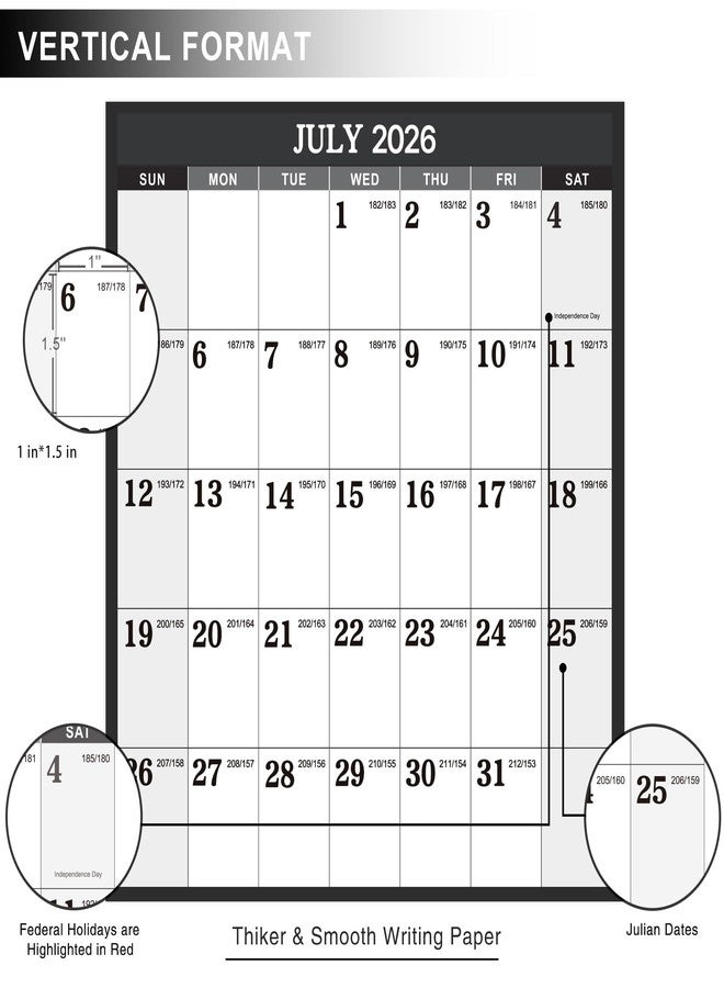 آرت فان تقويم حائط سنوي 2026-2027 - تقويم حائط 2026-2027، مخطط حائط سنوي مع التاريخ اليولياني، من يوليو 2026 إلى يونيو 2027، ورق سميك، عمودي، 22.8 بوصة × 34.4 بوصة (مفتوح) - رمادي - Image 3