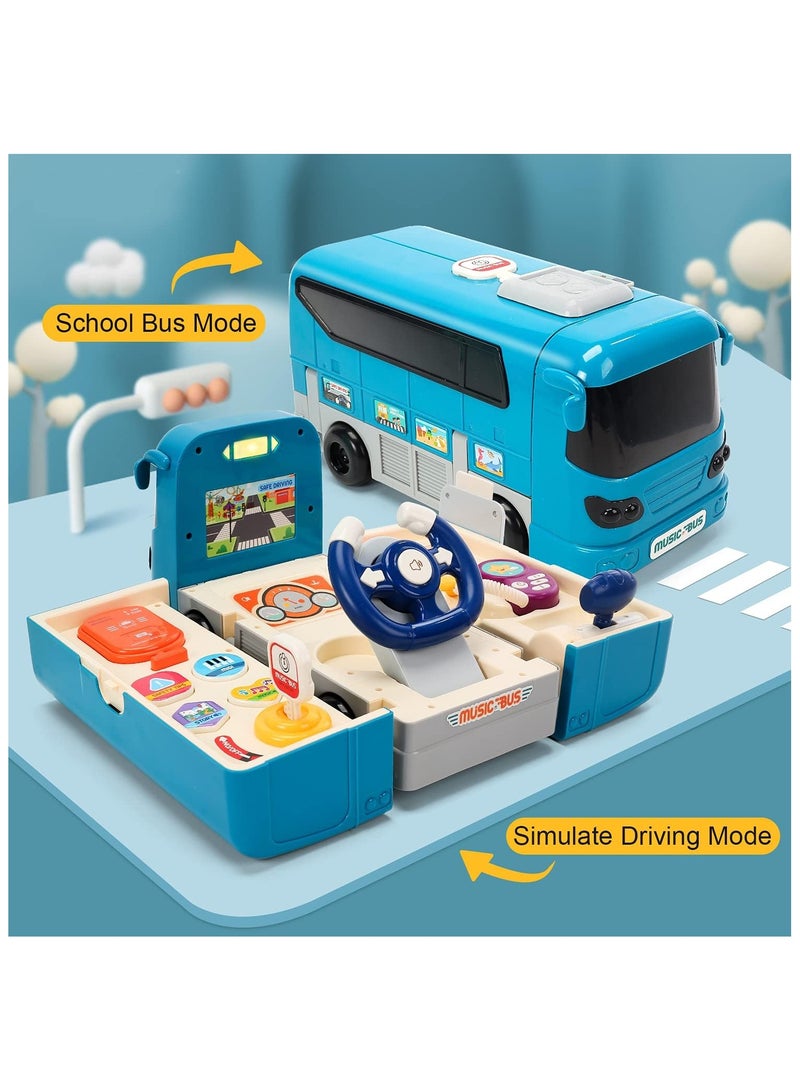 general Bus Car Toy, Kids Play Vehicle with Sound and Light, Simulation Steering Wheel, Musical School Bus Toy for Toddler, Educational Bus Driving Toy Gift for Toddlers Boys  Girls - Image 3