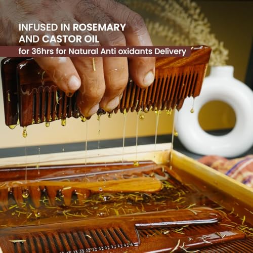 Organic B Rosemary Infused Indian Rosewood (Sheesham) Wooden Comb for Hair - Regular Single Tooth Detangler Comb for Men & Women - Handmade, Polished & Real Wood for Frizz Control & Scalp Massage - Image 3