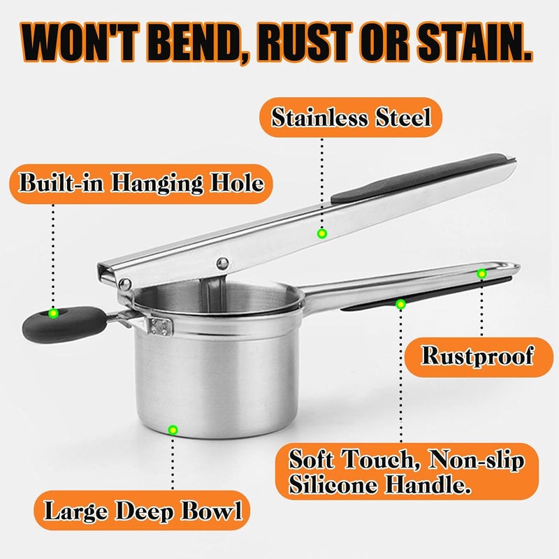 Elemirance Stainless Steel Potato Ricer 15 oz with 3 Interchangeable Discs - Heavy - Duty and Durable Kitchen Tool for Effortless Mashing - Image 5