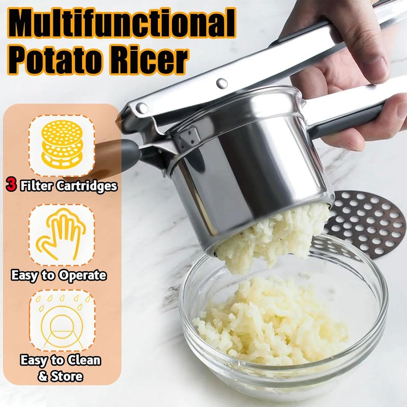 Elemirance Stainless Steel Potato Ricer 15 oz with 3 Interchangeable Discs - Heavy - Duty and Durable Kitchen Tool for Effortless Mashing - Image 3
