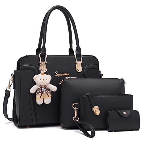 Soperwillton Women's Fashion Handbags Tote Bags Shoulder Bag Top Handle Satchel Purse Set 4pcs - Image 1