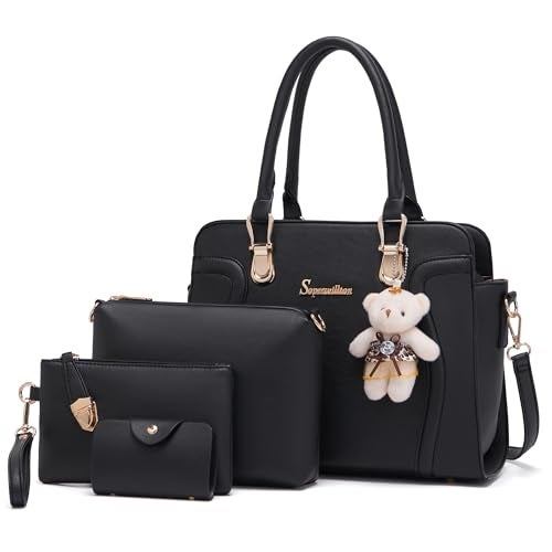 Soperwillton Women's Fashion Handbags Tote Bags Shoulder Bag Top Handle Satchel Purse Set 4pcs - Image 5