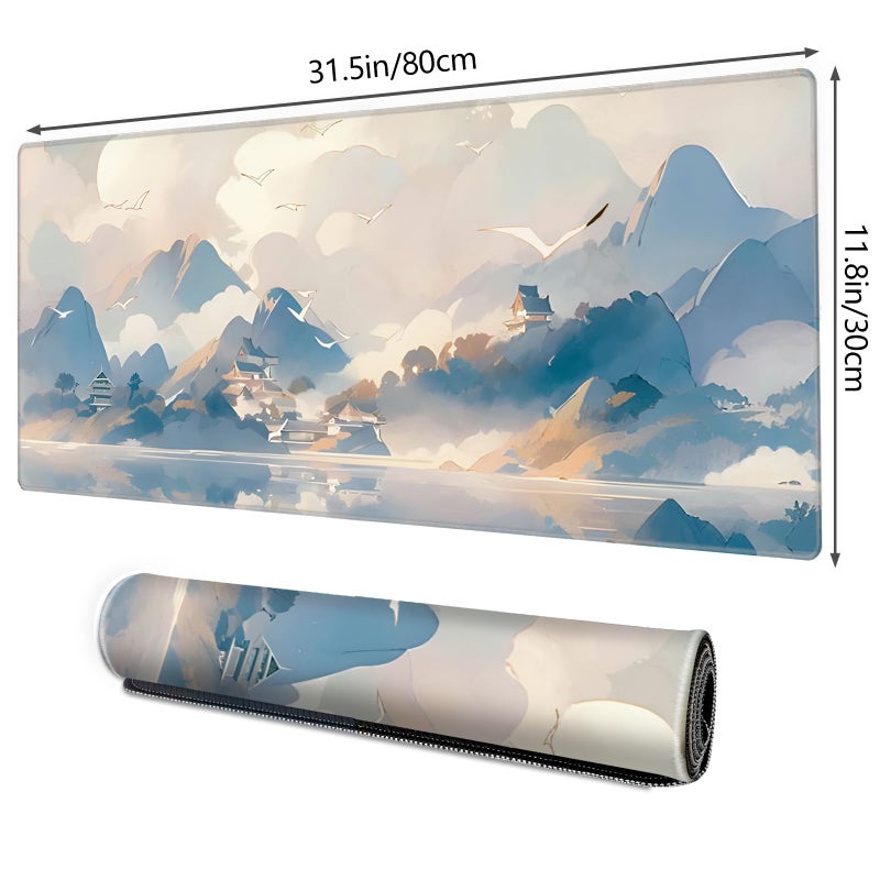 Galdas Gaming Mouse Pad XXL XL Large Long Extended Big Mousepad Non-Slip Rubber Keyboard Mouse Pad with Stitched Edges for Laptop Home Office (31.5x11.8x0.08 Inch) -Cloud Scenery - Image 2