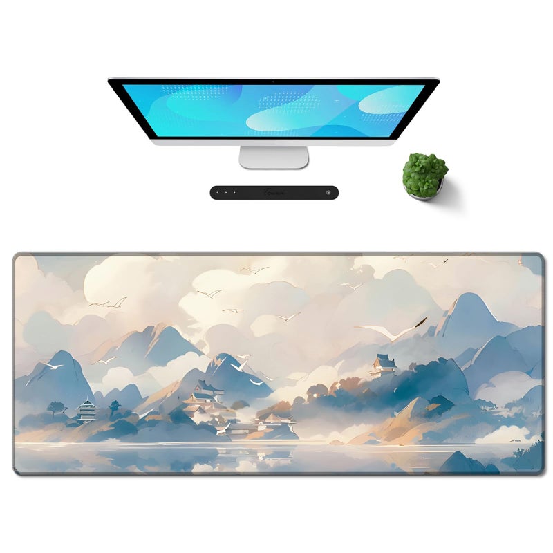 Galdas Gaming Mouse Pad XXL XL Large Long Extended Big Mousepad Non-Slip Rubber Keyboard Mouse Pad with Stitched Edges for Laptop Home Office (31.5x11.8x0.08 Inch) -Cloud Scenery - Image 1