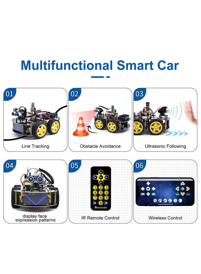 كي إستديو روبوت سيارة ذكي من KEYESTUDIO، مجموعة أدوات بدء تشغيل قابلة للبرمجة ذات الدفع الرباعي لـ Arduino وUno R3، مشروع برمجة إلكترونيات/مجموعة تعليمية STEM/ترميز علمي للمراهقين والبالغين، 15 عامًا فأكثر - Image 2
