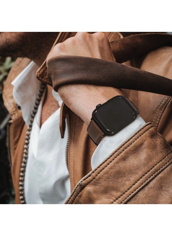 Fullmosa - Fullmosa Leather Bands Compatible with Apple Watch Band 42mm 44mm 45mm 49mm,Yola Leather Bracelet Apple Watch Band Compatible for iWatch Ultra 2 Ultra SE2 SE Series 9 8 7 6 5 4 3 2 1, Dark Brown - Image 1