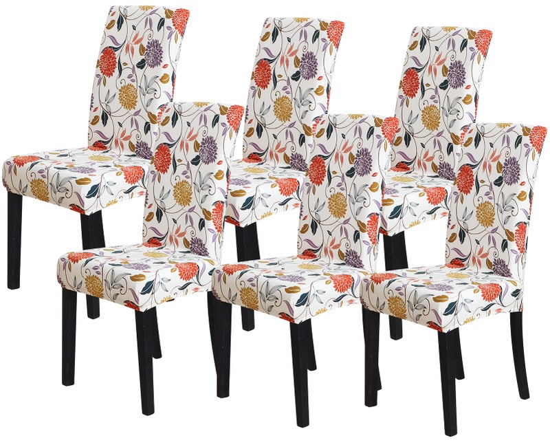 FORCHEER Printed Stretchable Parson Chair Covers for Dining Room Set of 6Pattern Stretch Dining Chair Slipcover Washable Removable for KitchenHotelRestaurantCeremony6PCSFlower
