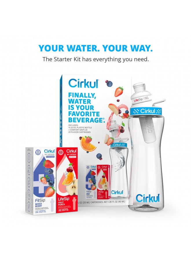 Cirkul Cirkul Water Bottle + 2 Flavor Cartridge Starter Kit 22 oz. BPA-Free Plastic Reusable Bottle & Blue Lid, LifeSip Fruit Punch w/B-Vitamins, FitSip Mixed Berry w/Electrolytes (Zero Calorie/No Sugar) - Image 5