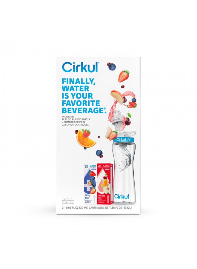 Cirkul Cirkul Water Bottle + 2 Flavor Cartridge Starter Kit 22 oz. BPA-Free Plastic Reusable Bottle & Blue Lid, LifeSip Fruit Punch w/B-Vitamins, FitSip Mixed Berry w/Electrolytes (Zero Calorie/No Sugar) - Image 3
