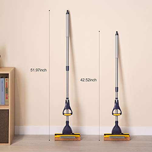 Yocada Sponge Mop Home Commercial Use Tile Floor Bathroom Garage Cleaning with Squeegee and Extendable Telescopic Long Handle 42-52 Inches Easily Dry Wringing - Image 4