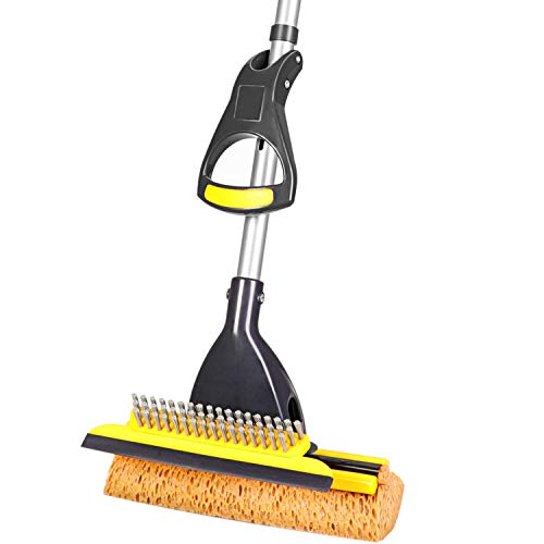 Yocada Sponge Mop Home Commercial Use Tile Floor Bathroom Garage Cleaning with Squeegee and Extendable Telescopic Long Handle 42-52 Inches Easily Dry Wringing - Image 1