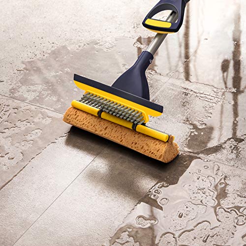 Yocada Sponge Mop Home Commercial Use Tile Floor Bathroom Garage Cleaning with Squeegee and Extendable Telescopic Long Handle 42-52 Inches Easily Dry Wringing - Image 5