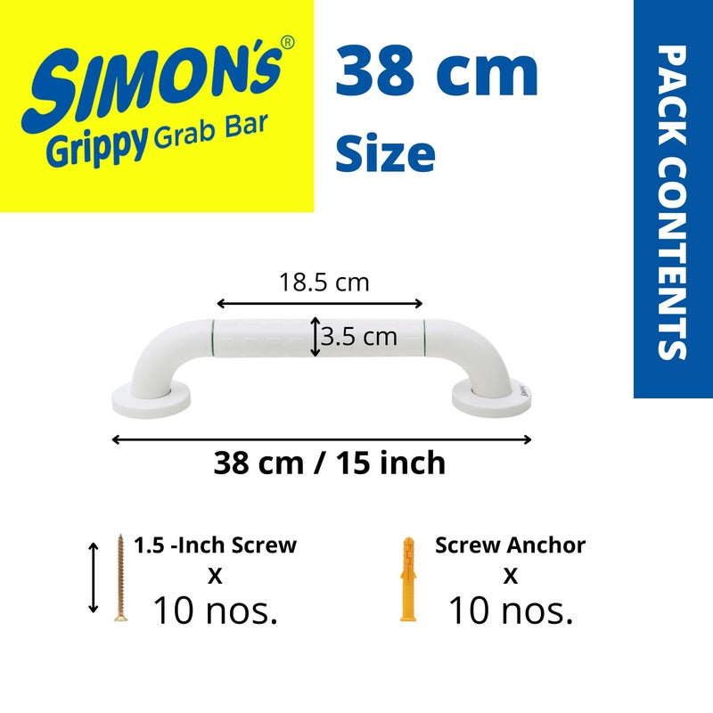 Simon's Grippy Heavy-Duty Nylon and SS304 Inside Bathroom and Toilet Anti Slip Grab bar for Elderly Hand Railing and Safety Handle| White | 3.5 cm Broad, 38 cm Length Grab Rail - 1pcs - Image 2