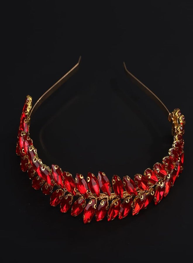 BERYUAN Red Rhinestone Crystal Headband Teardrop Rhinestone Headband Simple Rhinestone Wedding Headband Wedding Hair Accessories for Women (red) - Image 3