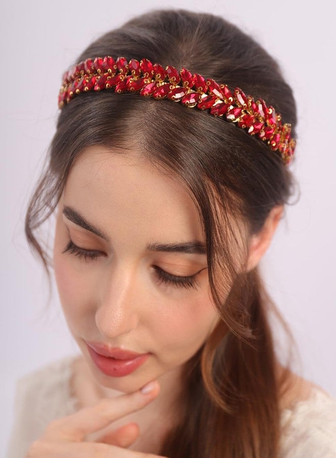 BERYUAN Red Rhinestone Crystal Headband Teardrop Rhinestone Headband Simple Rhinestone Wedding Headband Wedding Hair Accessories for Women (red) - Image 1