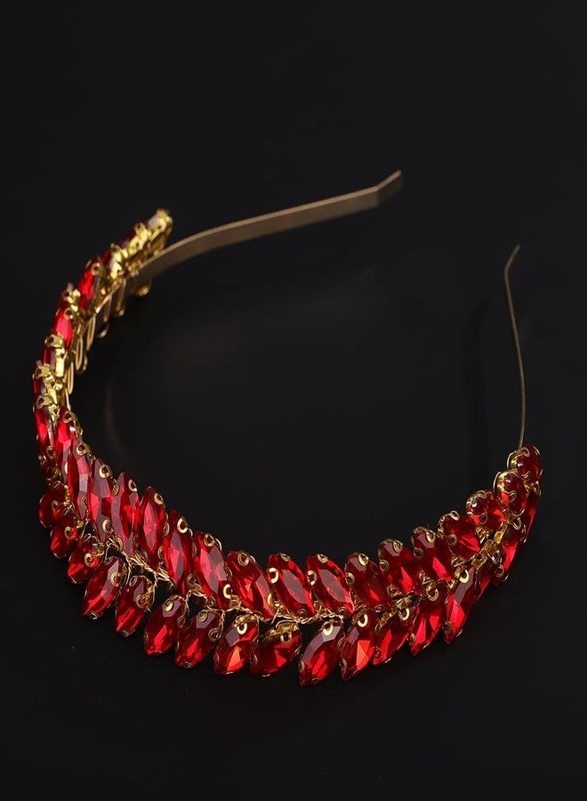 BERYUAN Red Rhinestone Crystal Headband Teardrop Rhinestone Headband Simple Rhinestone Wedding Headband Wedding Hair Accessories for Women (red) - Image 4