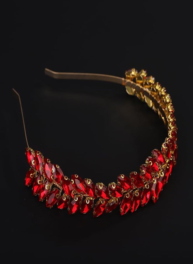 BERYUAN Red Rhinestone Crystal Headband Teardrop Rhinestone Headband Simple Rhinestone Wedding Headband Wedding Hair Accessories for Women (red) - Image 5