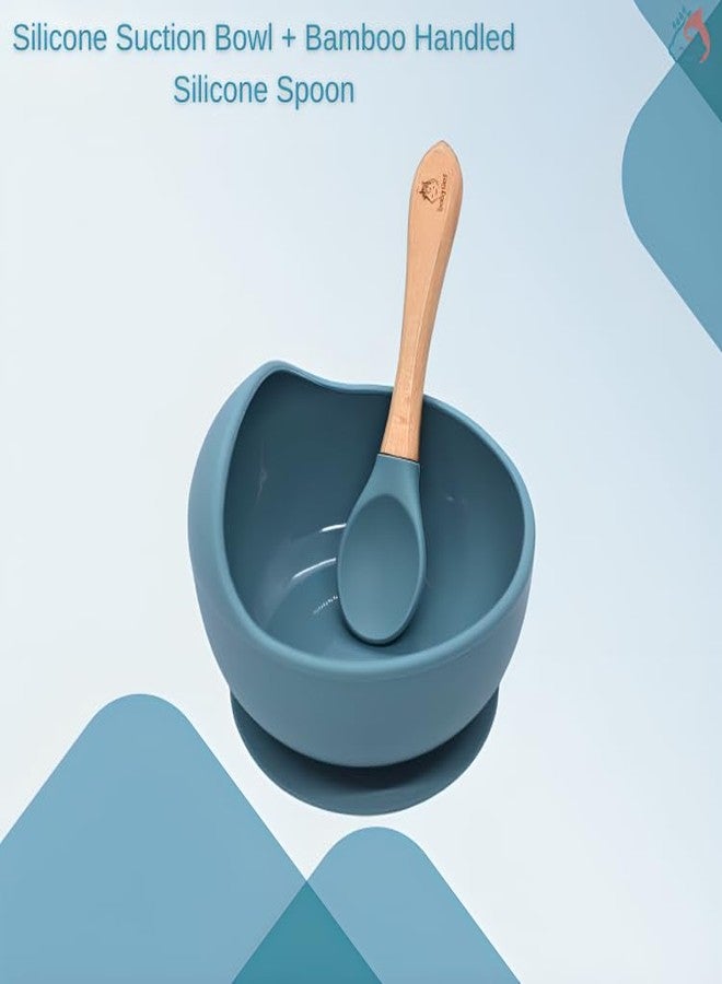 Babylief™ Silicone Suction Bowl and Wooden Handled Silicone Spoon Combo (Blue) - Image 2