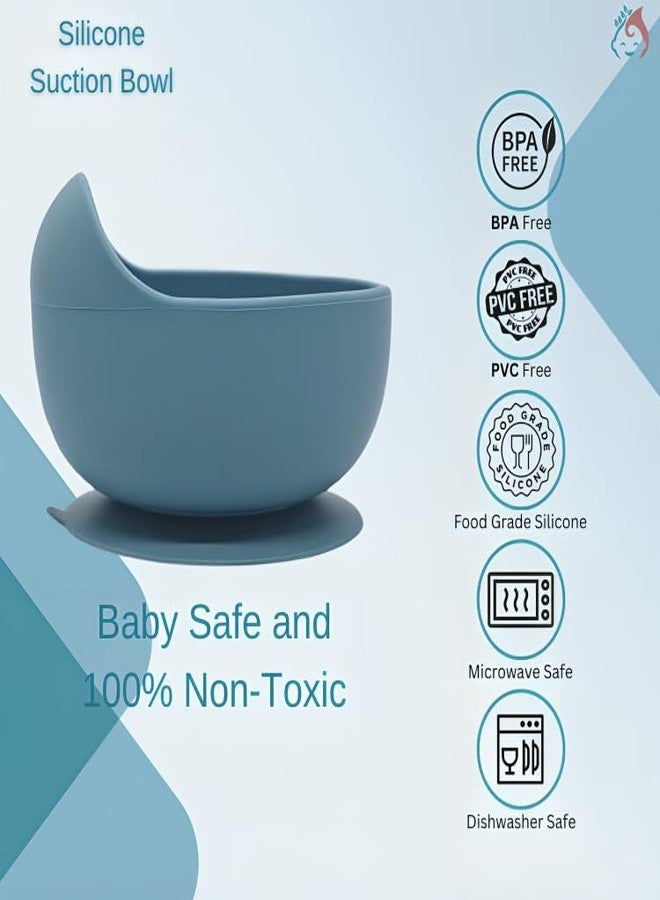 Babylief™ Silicone Suction Bowl and Wooden Handled Silicone Spoon Combo (Blue) - Image 3