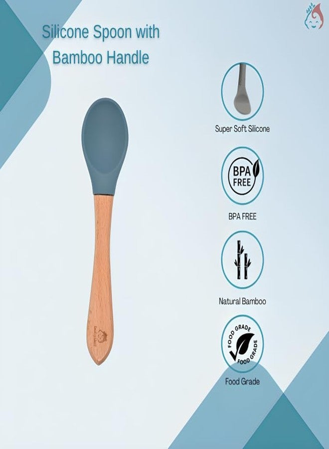 Babylief™ Silicone Suction Bowl and Wooden Handled Silicone Spoon Combo (Blue) - Image 5