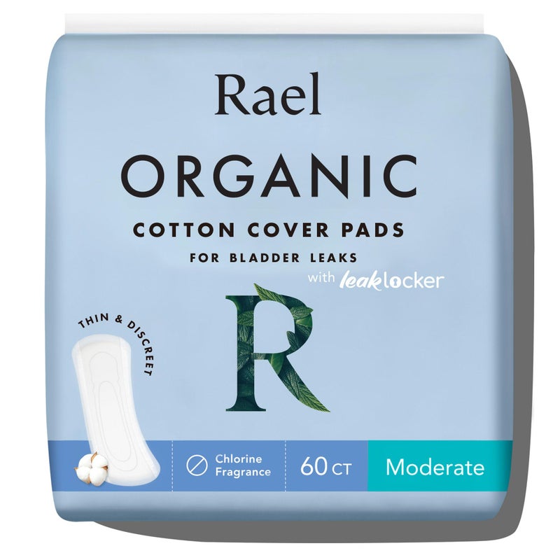 Rael Incontinence Pads for Women, Organic Cotton Cover, Postpartum Essential, Heavy Absorbency, Bladder Control, 4-Layer Core with Leak Guard Technology, Long Length (Moderate, 60 Count) - Image 1