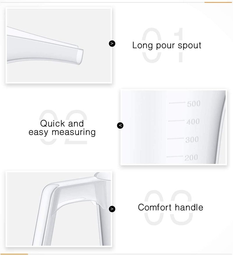 Vedini Pouring Measuring Jug, Long Spout Funnel Pitcher Multi Purpose, Cake, Soap Making Jug (max 900ml 1000ml Capacity) Microwave Safe - Image 4