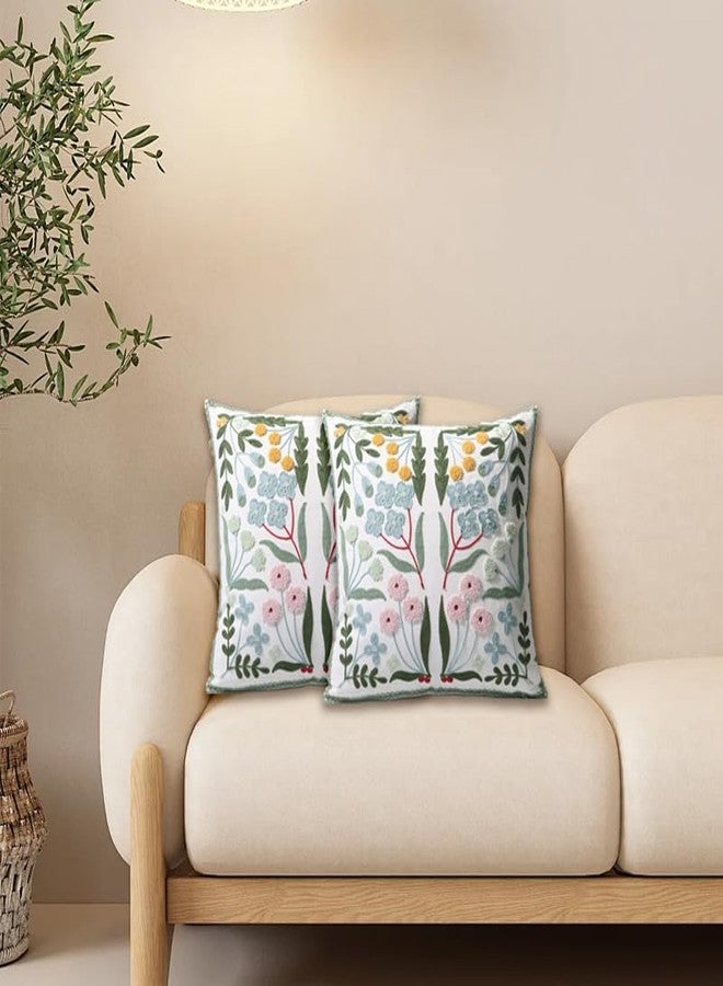 Pilmandu Pack of 2 Embroidered Decorative Throw Pillow Cover 18x18 Inch Farmhouse Floral Pillowcase for Living Room Sofa Bed (Blue Floral) - Image 5