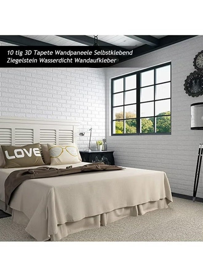 RollsTimi  10 Pieces 3D Wallpaper, Waterproof White Brick Pattern Wall Stickers Living Room Bedroom, 77x70cm - Image 4