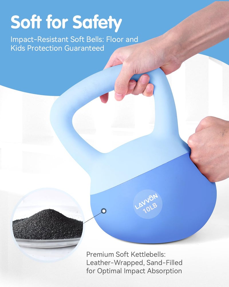LAVVON Soft Kettlebell - Cushioned Impact-Resistant Base and Anti-Slip, Kettle bell Anti-Slip Grip Weight for Home Workouts, Safe Strength Training Kettlebells Sets for Women & Men, With Non-slip Gloves (Blue, 10 LB) - Image 2